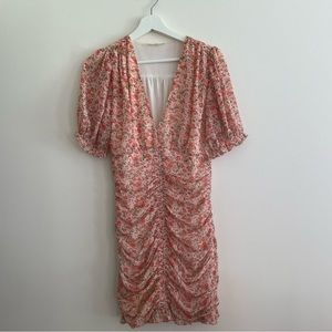 Floral Print Short Sleeve Dress with Rouching
